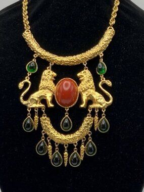Massive Donald Stannard Twin Lions Haute Couture Vintage Statement Necklace RARE